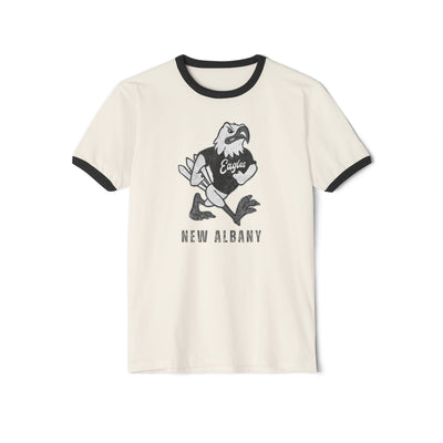 Adult Unisex New Albany Black and White Vintage Fighting Eagle Graphic Short Sleeve Ringer Tee
