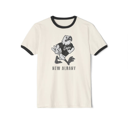 Adult Unisex New Albany Black and White Vintage Fighting Eagle Graphic Short Sleeve Ringer Tee