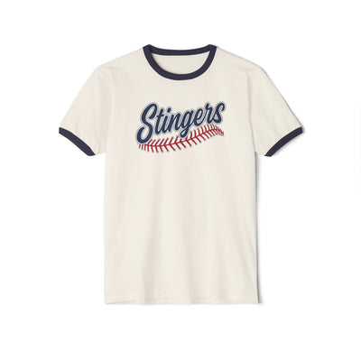 Adult Unisex Stingers Softball Stitches Graphic Short Sleeve Ringer Tee