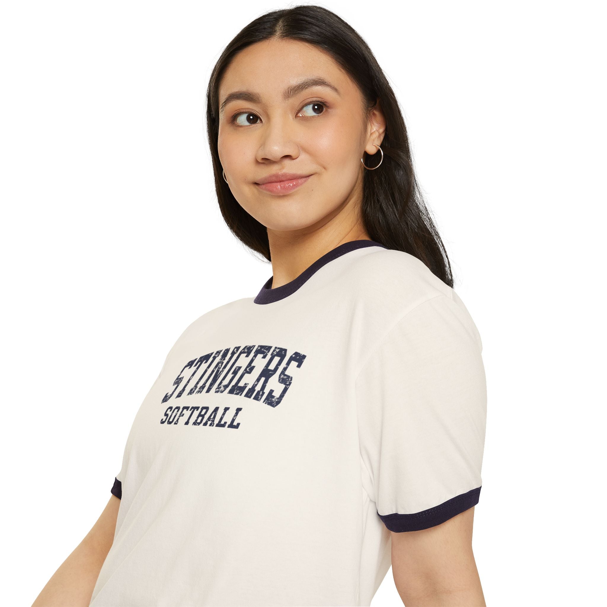 Adult Unisex Stingers Softball Vintage Distressed Graphic Short Sleeve Ringer Tee