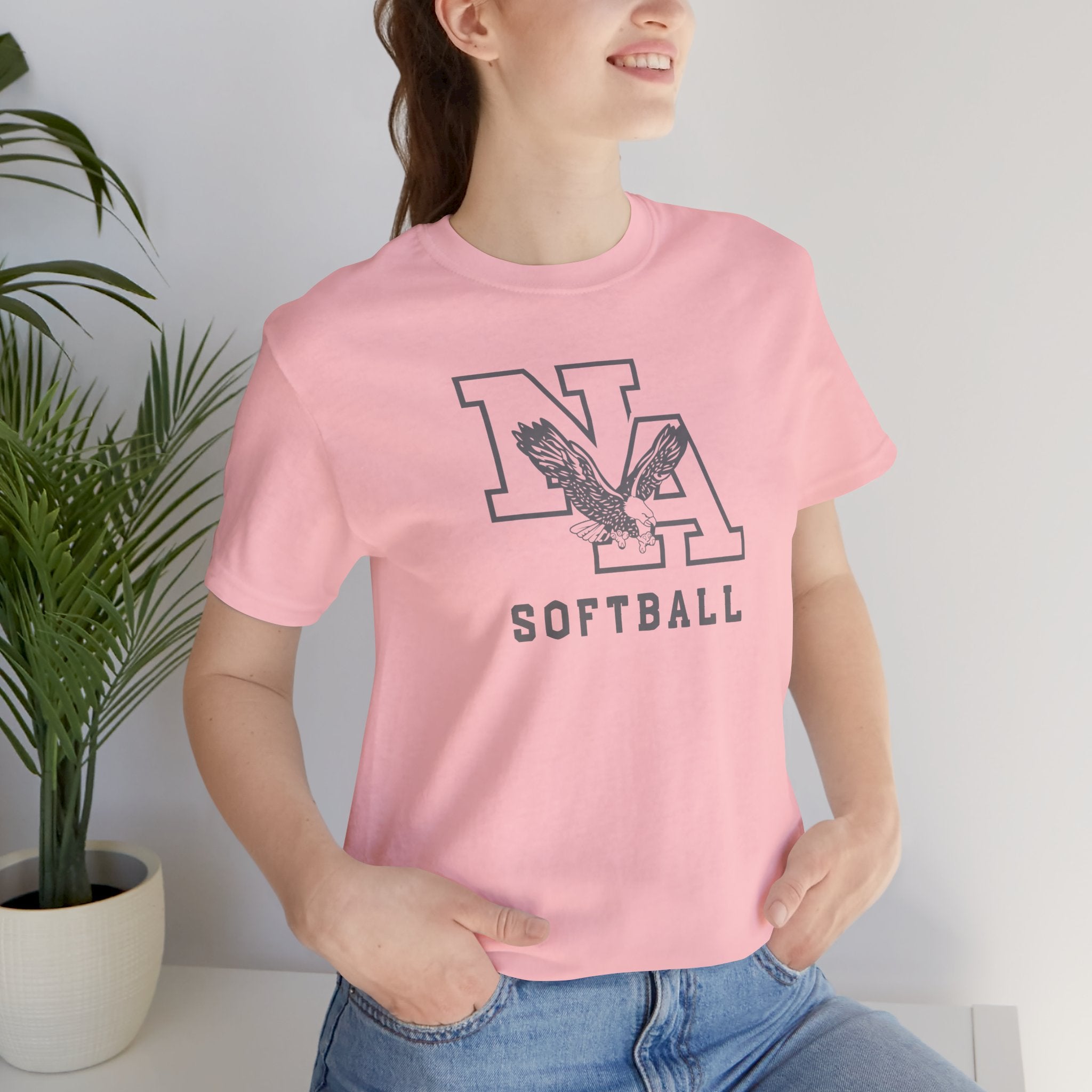 Adult Unisex New Albany Grey Tonal Softball Logo Graphic Short Sleeve Soft Tee