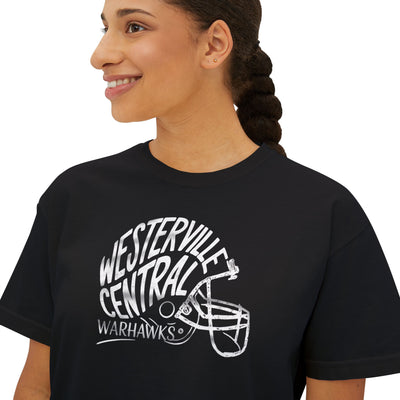 Women's Westerville Central Hustle Helmet Graphic Boxy Crop Short Sleeve Tee