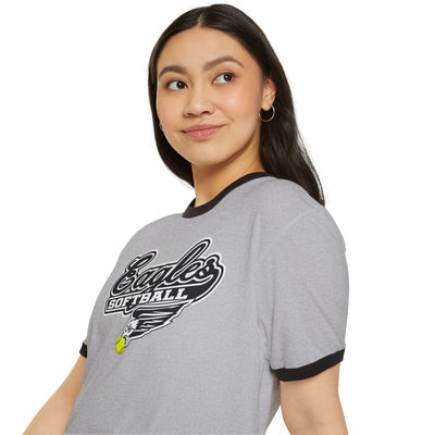 Adult Unisex Sporty Script Softball Eagles Graphic Short Sleeve Ringer Tee
