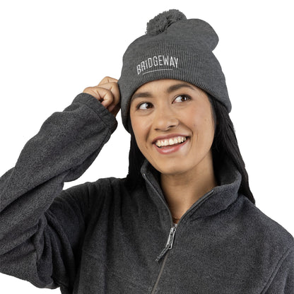 Bridgeway Pom Pom Knit Hat with Embroidered White Logo