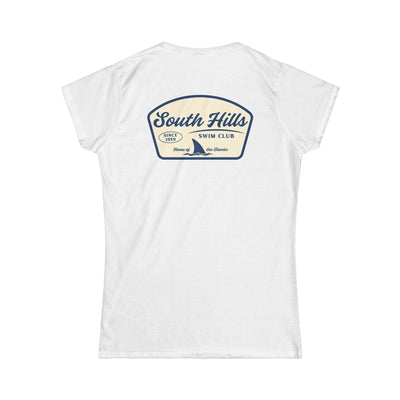 Women's South Hiils Swim Club Home of the Sharks Graphic Short Sleeve Gildan Softstyle Tee