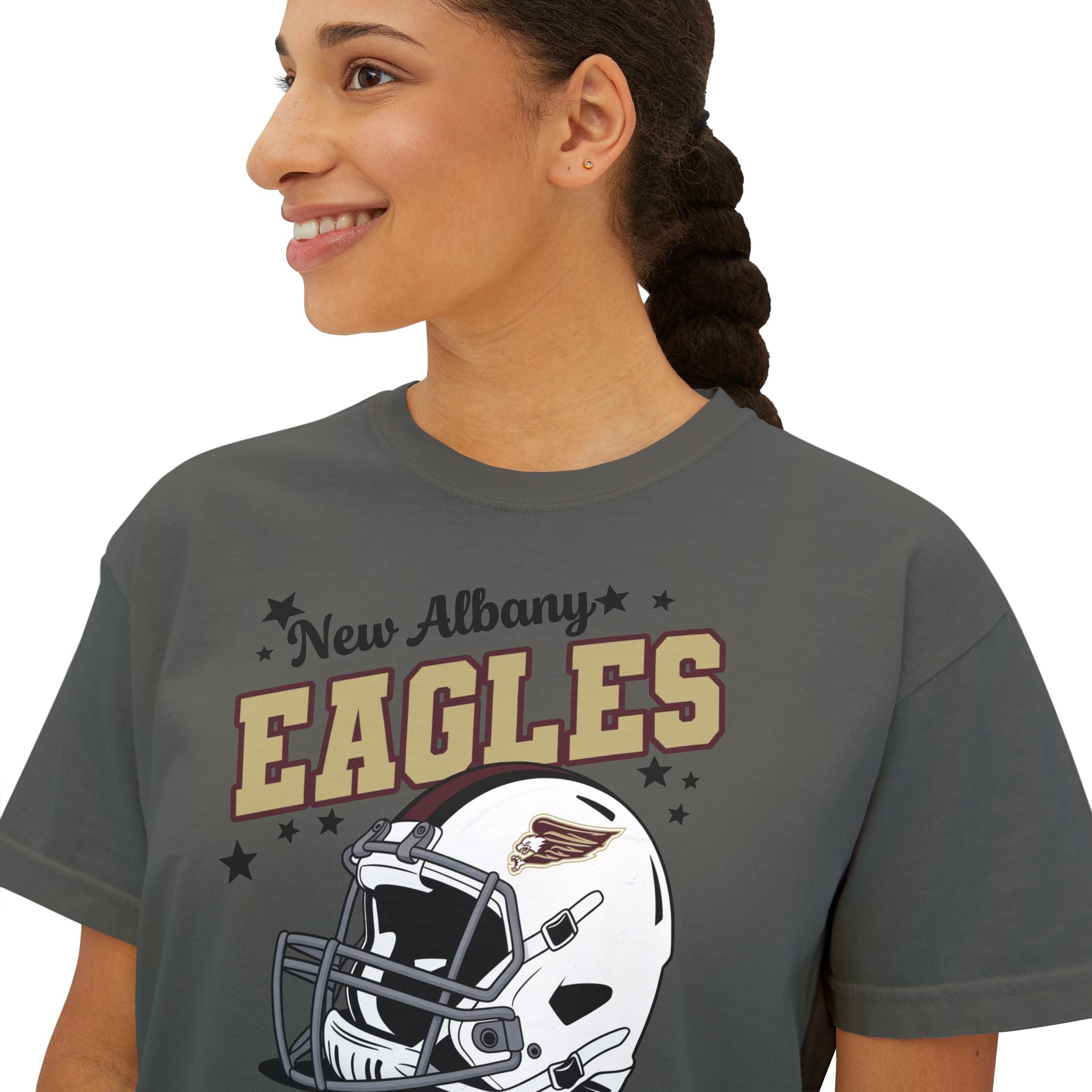 Women's New Albany Eagles Football Pride Graphic Boxy Crop Short Sleeve Tee