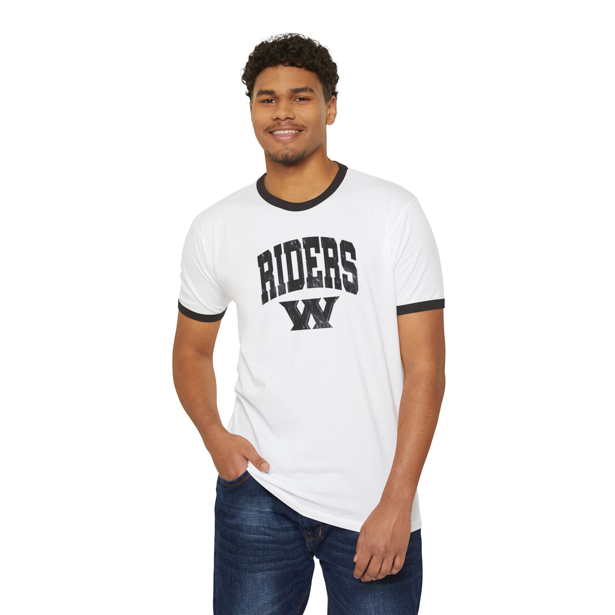 Adult Unisex Riders Arch Vintage Distressed W Graphic Short Sleeve Ringer Tee