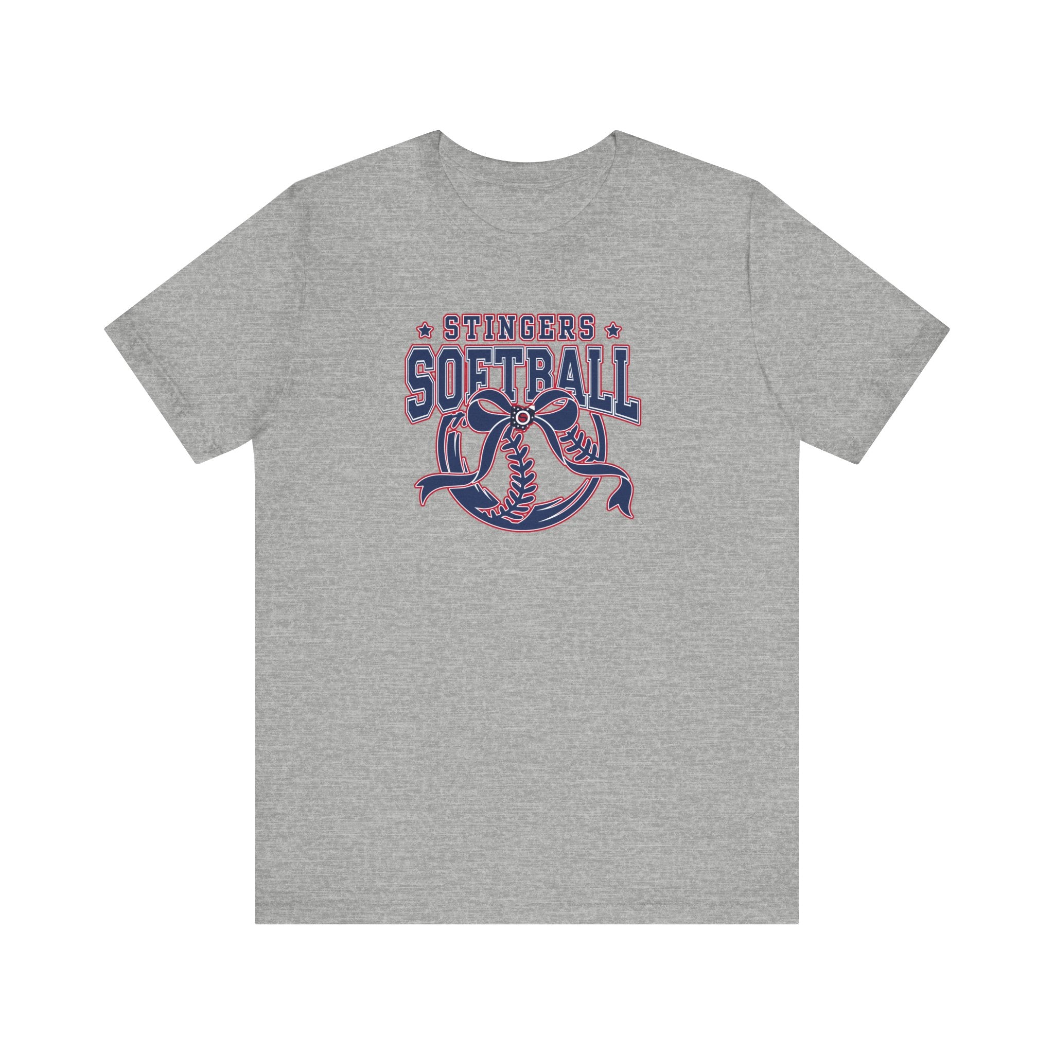 Adult Unisex Stingers Softball Spirit Bow Graphic Short Sleeve Bella + Canvas Soft Tee