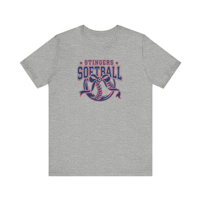 Adult Unisex Stingers Softball Spirit Bow Graphic Short Sleeve Bella + Canvas Soft Tee
