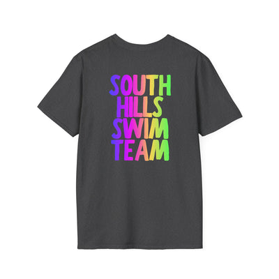 Adult Unisex South Hills Swim Team Neon Rainbow Graphic Short Sleeve Gildan Softstyle Tee