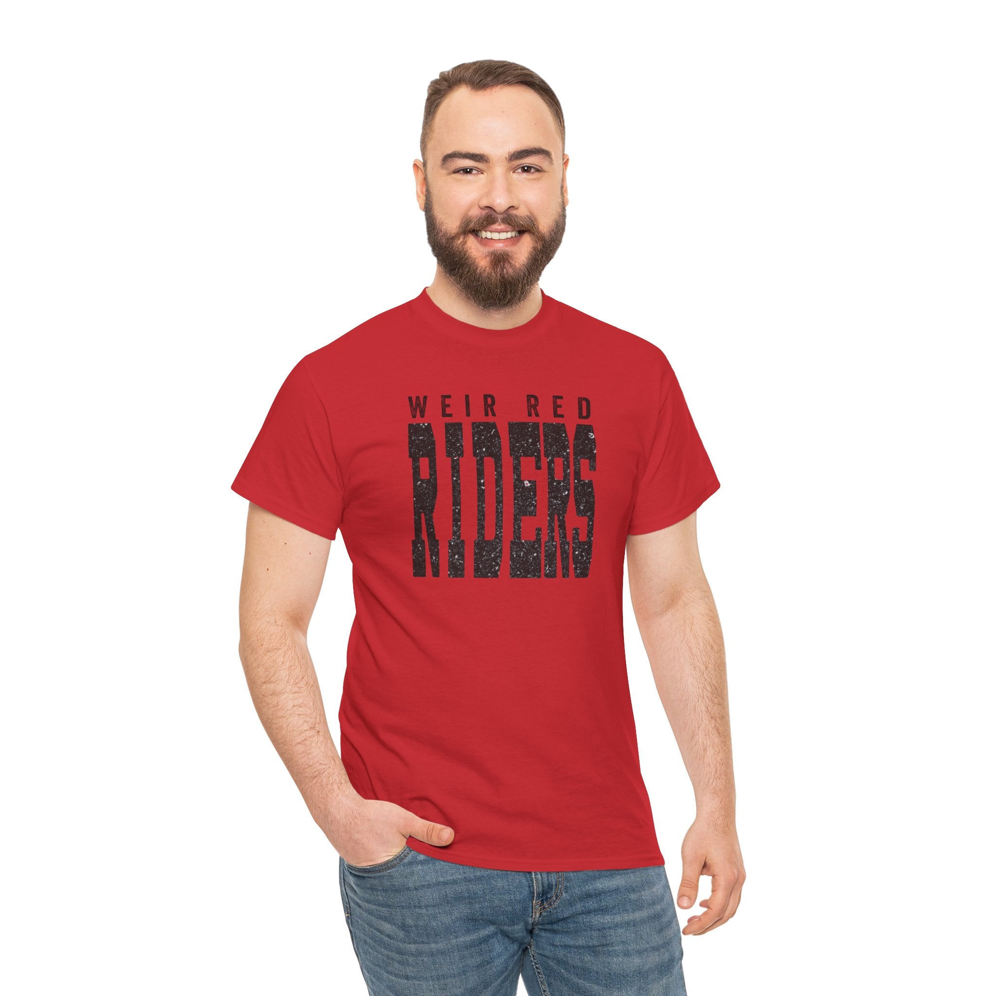 Adult Unisex Weir Red Riders Distressed Enlarged Graphic Short Sleeve Gildan Heavy Tee