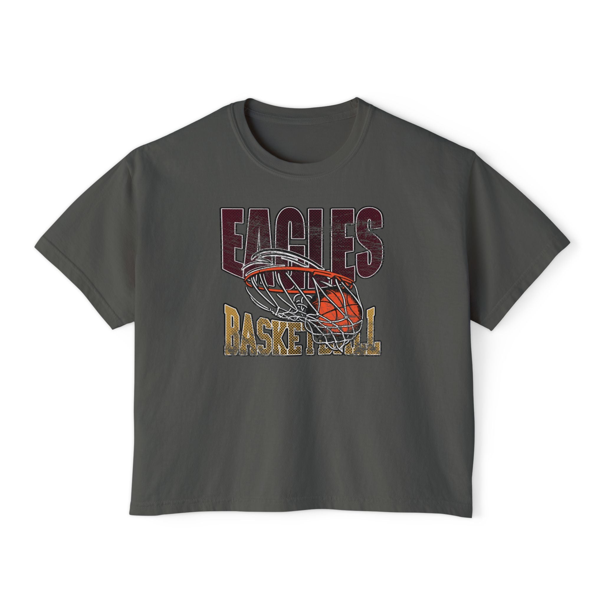 Women's Eagles Swish Distressed Basketball Graphic Boxy Crop Short Sleeve Tee