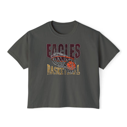 Women's Eagles Swish Distressed Basketball Graphic Boxy Crop Short Sleeve Tee