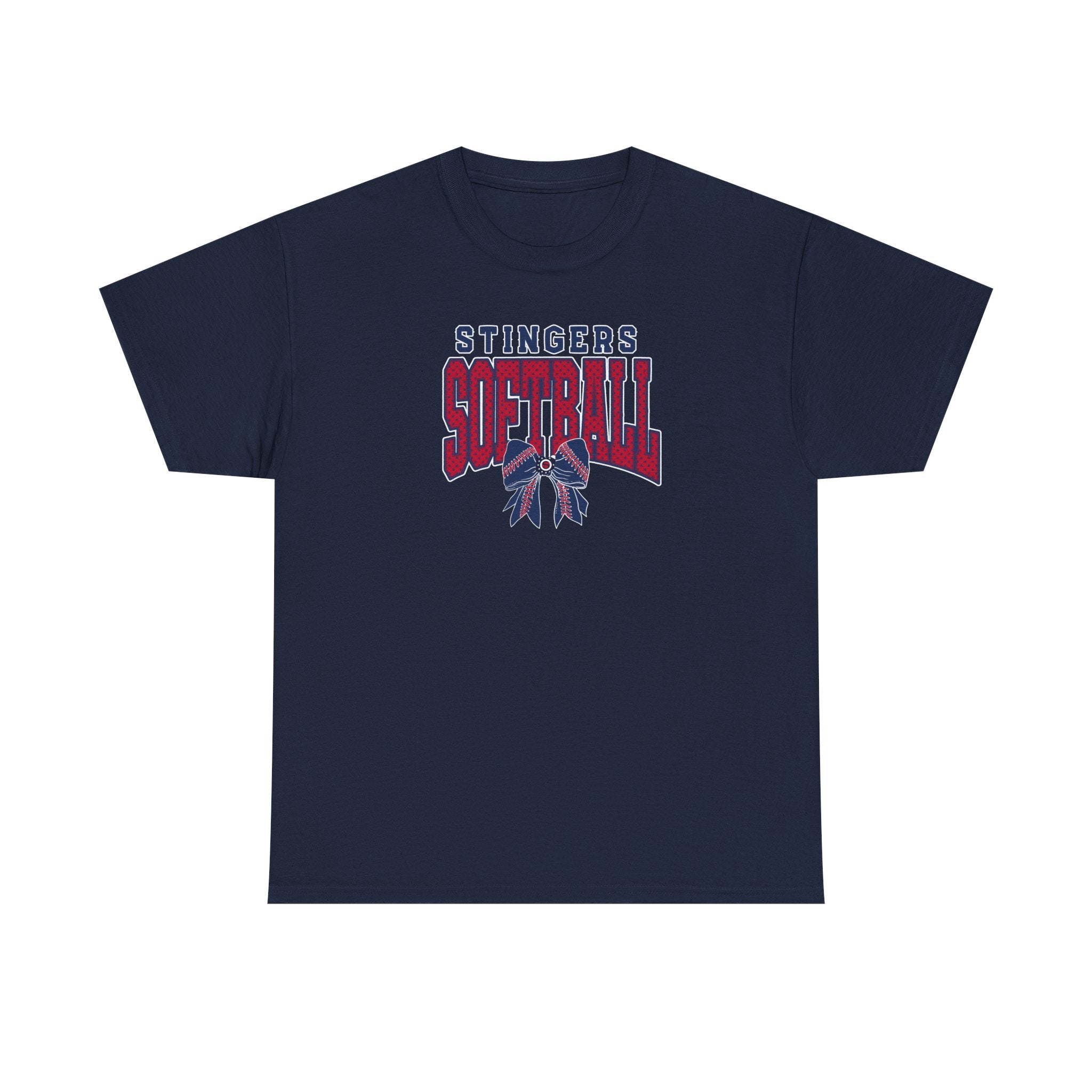 Adult Unisex Stingers Softball Stitched Bow Graphic Short Sleeve Gildan Heavy Tee