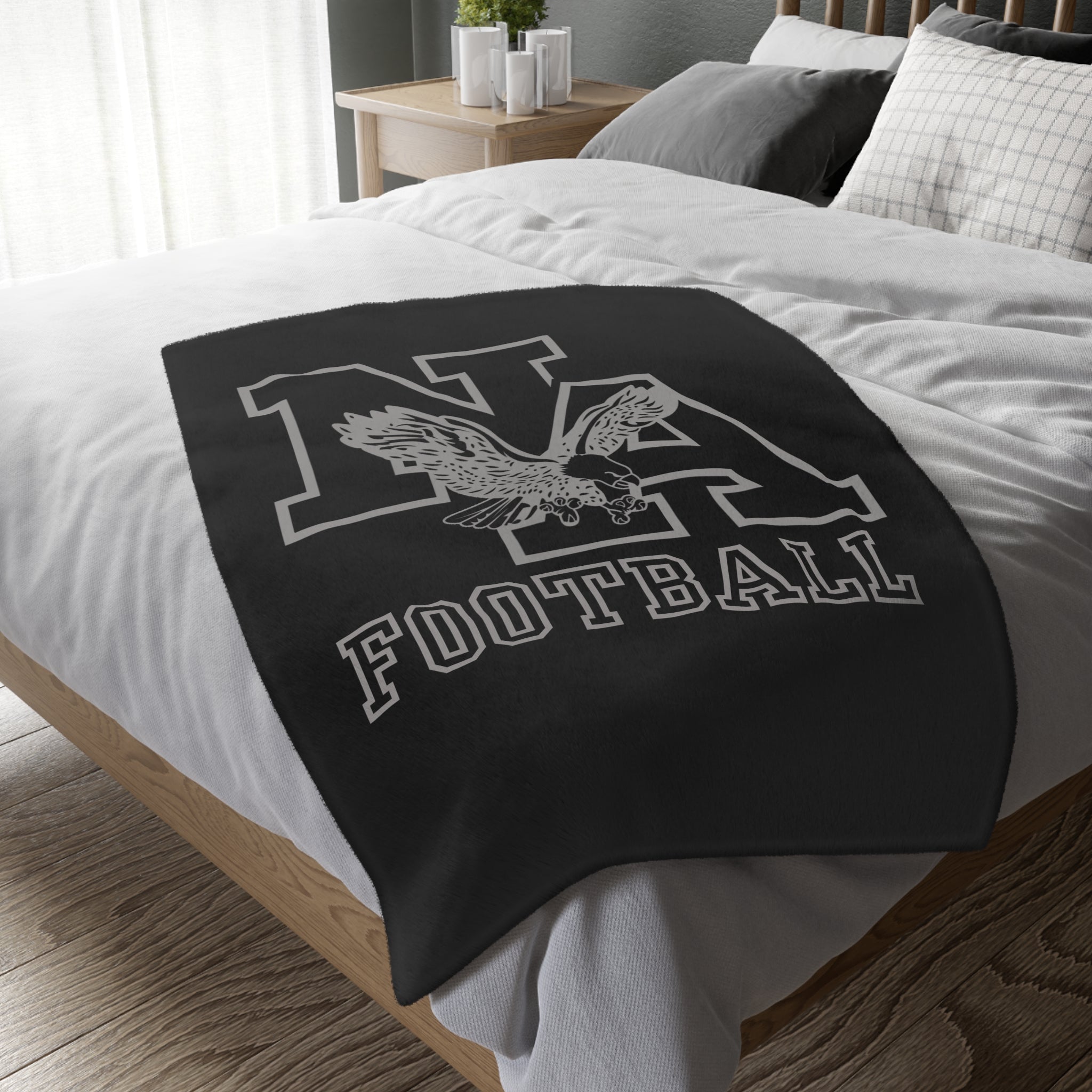 New Albany Black and White Vintage Fighting Eagle Graphic Super Soft Velveteen Microfiber Blanket (Two-sided print)
