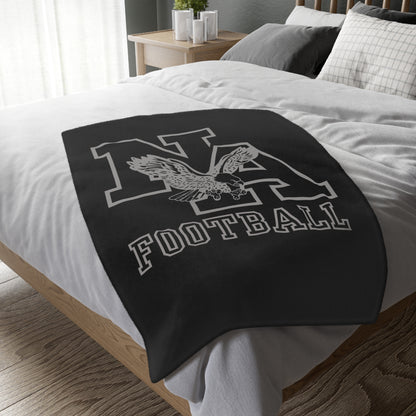 New Albany Black and White Vintage Fighting Eagle Graphic Super Soft Velveteen Microfiber Blanket (Two-sided print)