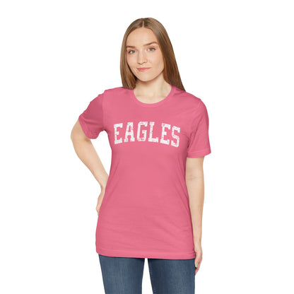 Adult Unisex Distressed Eagles Graphic Short Sleeve Soft Tee - PINK OCTOBER