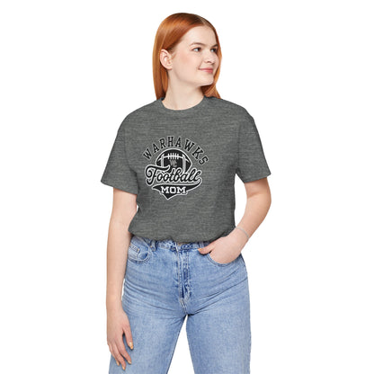 Adult Unisex Warhawks Spirit Script Football Mom Graphic Short Sleeve Soft Tee