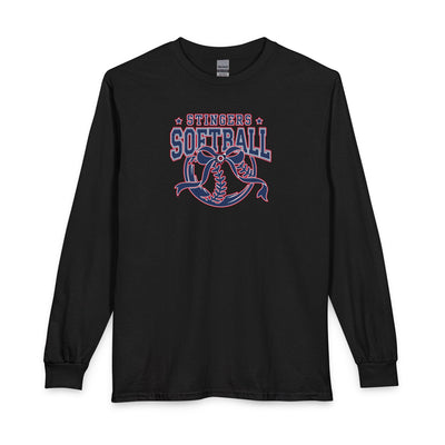 Adult Unisex Stingers Softball Spirit Bow Graphic Long Sleeve Gildan Tee