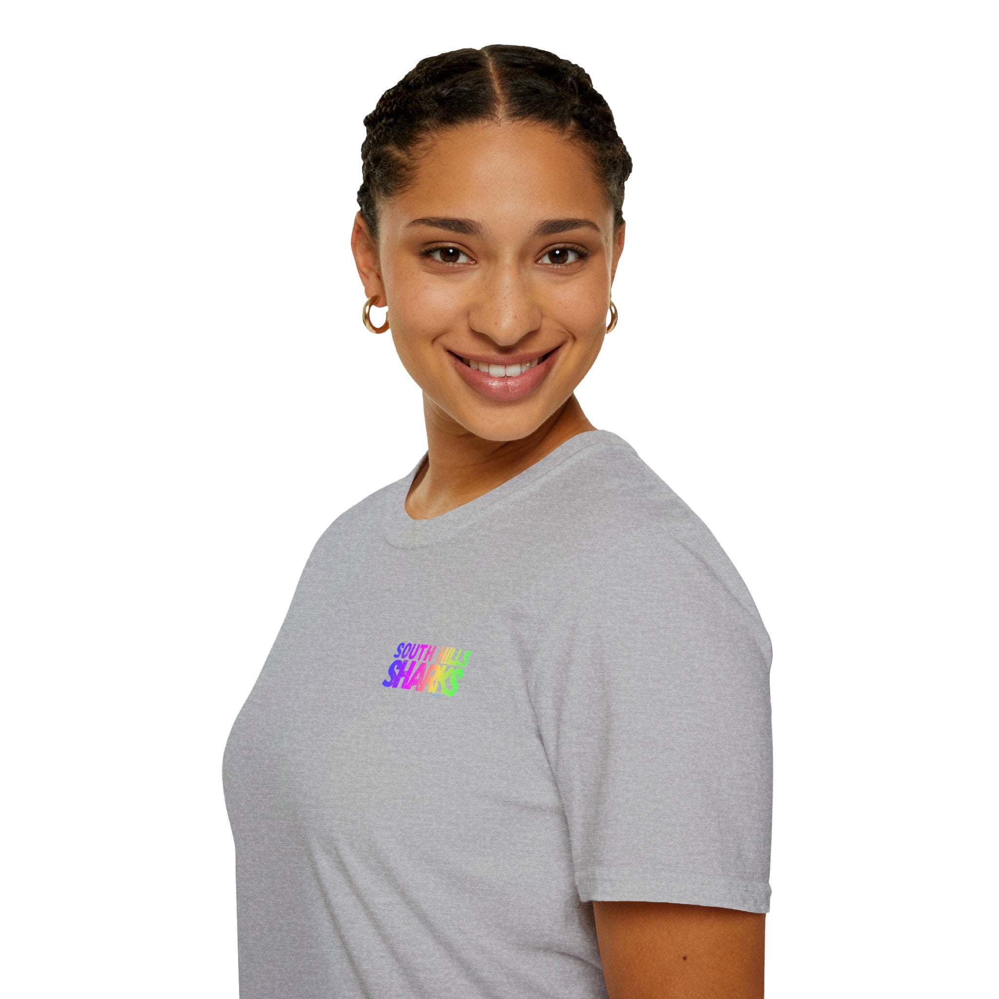 Adult Unisex South Hills Swim Team Neon Rainbow Graphic Short Sleeve Gildan Softstyle Tee