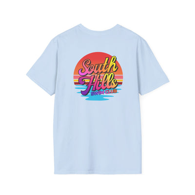 Adult Unisex South Hills Swim Club Sunset Script Graphic Short Sleeve Gildan Softstyle Tee