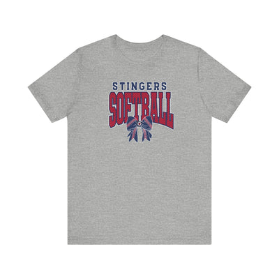 Adult Unisex Stingers Softball Stitched Bow Graphic Short Sleeve Bella + Canvas Soft Tee