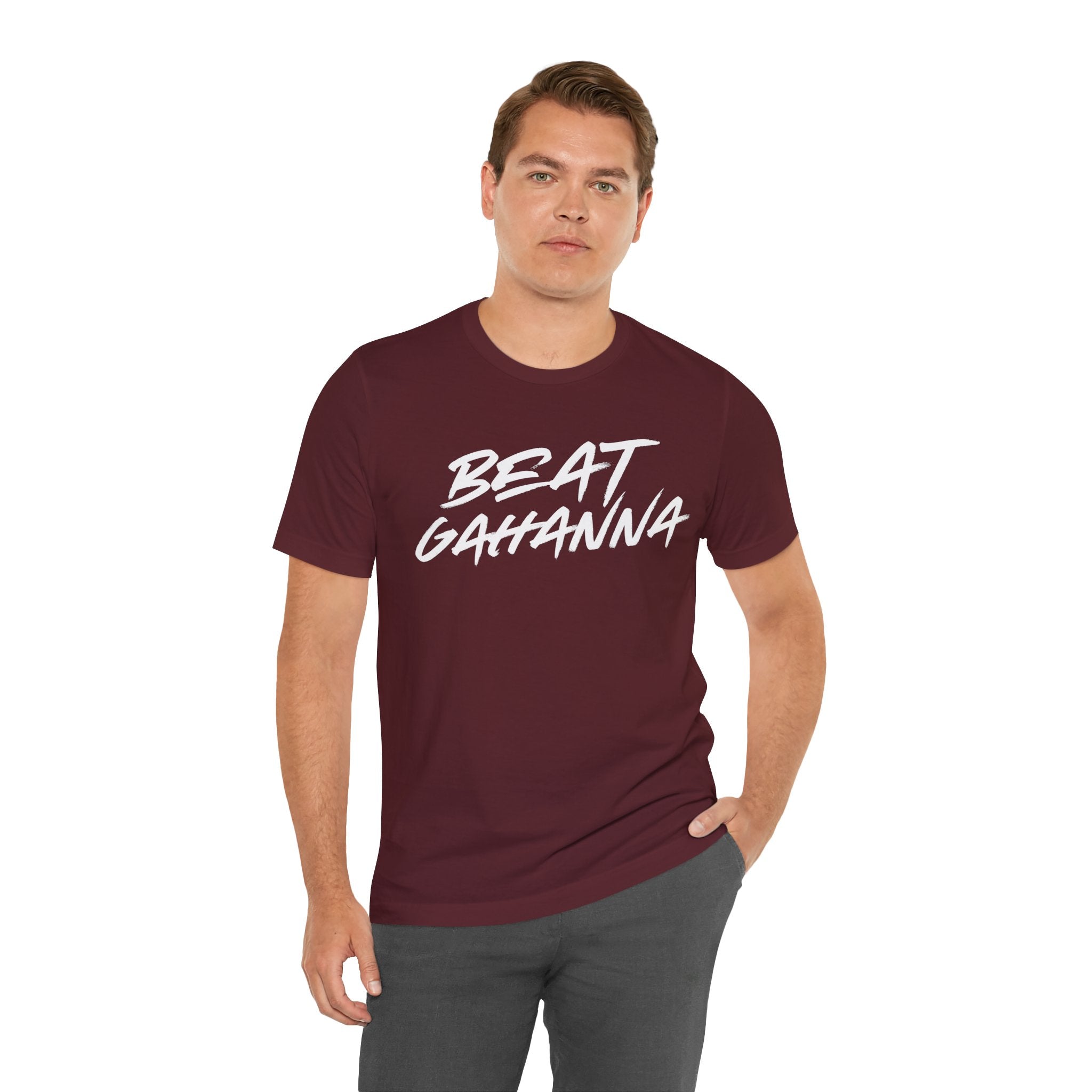 Adult Unisex BEAT GAHANNA Graphic Short Sleeve Soft Tee - Maroon/White