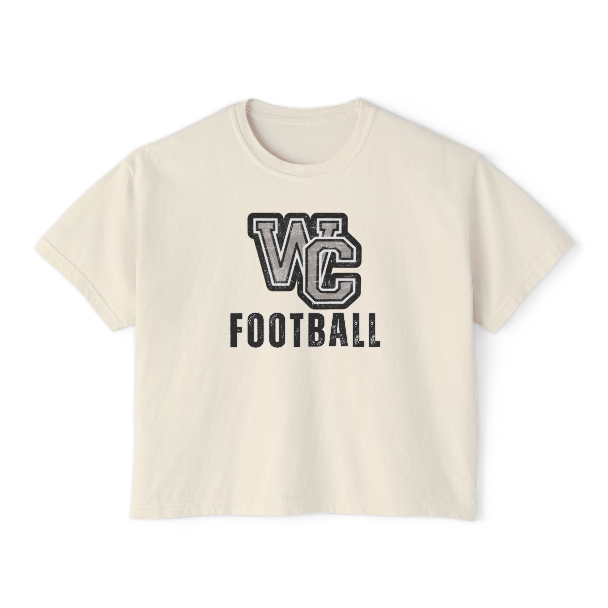 Women's Vintage Distressed Westerville Central Football Graphic Boxy Crop Short Sleeve Tee