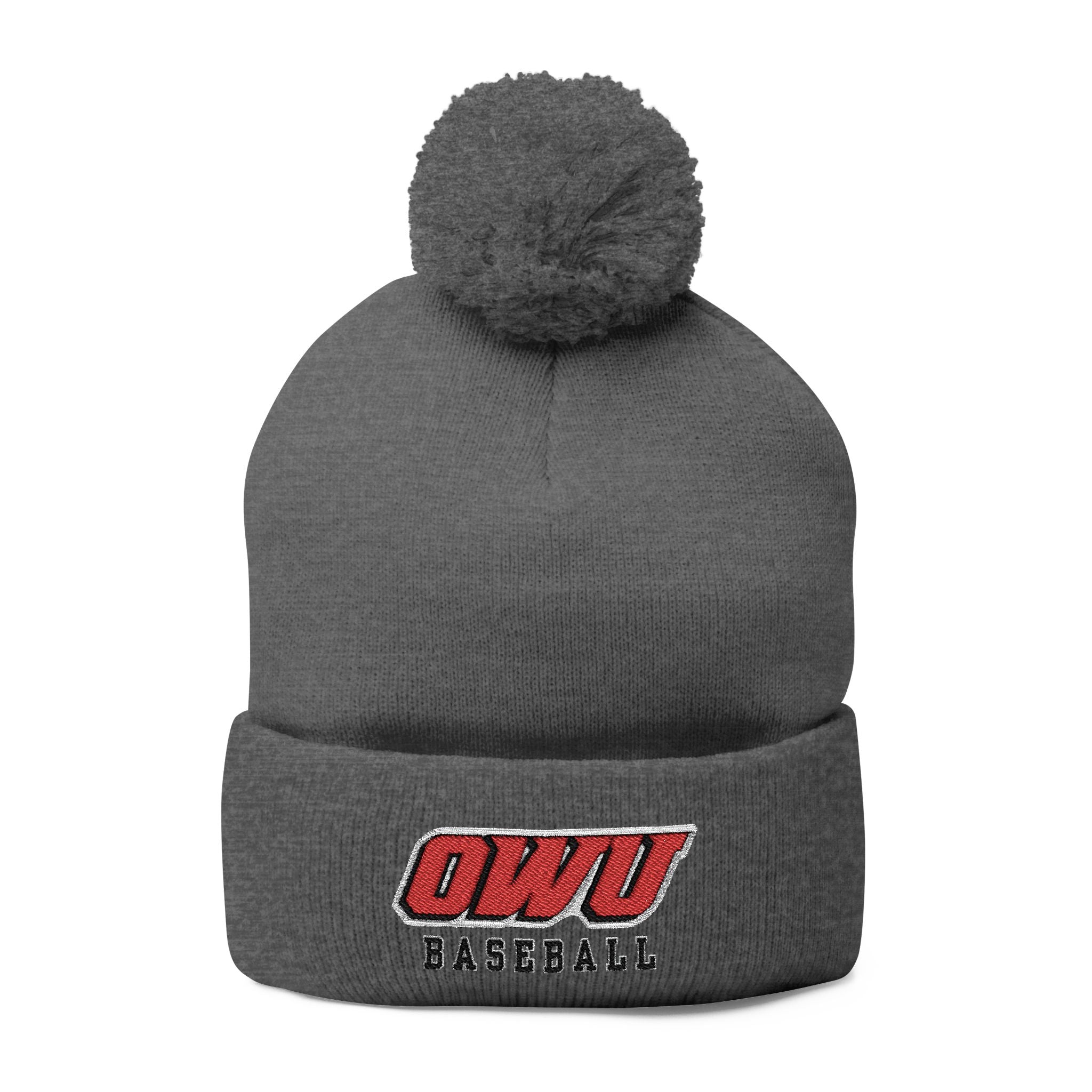 OWU Baseball Pom Pom Knit Hat with Embroidered Logo