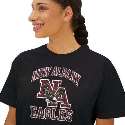 Women's New Albany Vintage Vibes Football Logo Graphic Boxy Crop Short Sleeve Tee