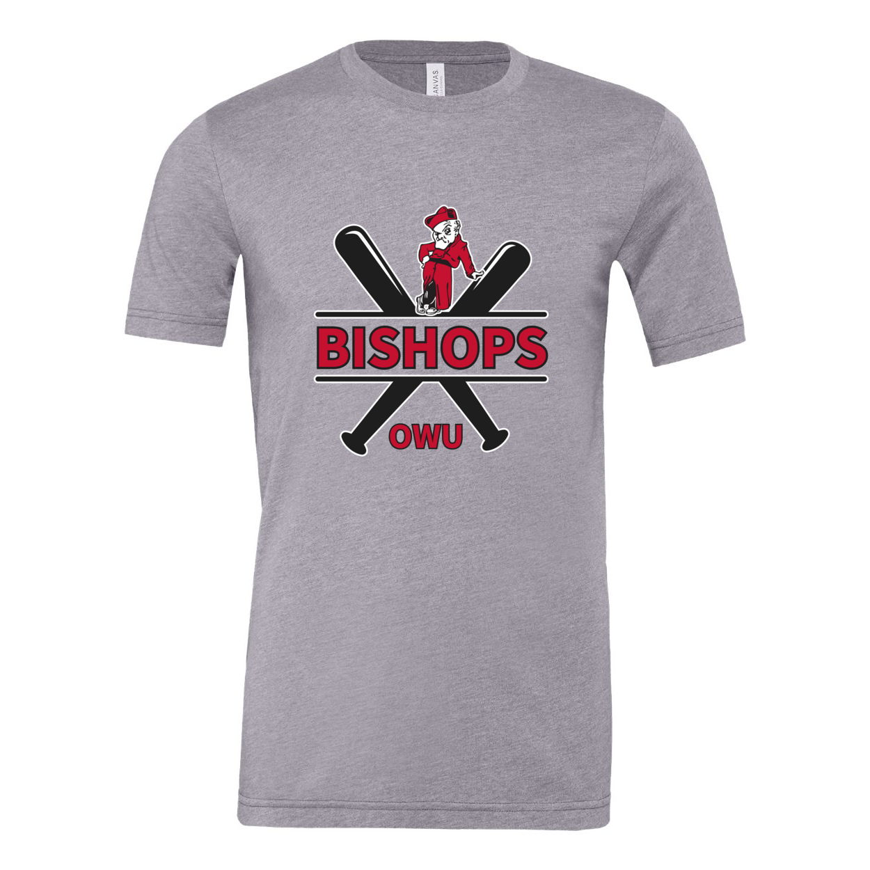 Adult Unisex Bishops Baseball Crossbat Graphic Short Sleeve Soft Tee - Ohio Wesleyan University