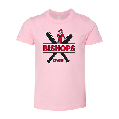 Youth Bishops Baseball Crossbat Graphic Short Sleeve Soft Tee - Ohio Wesleyan University