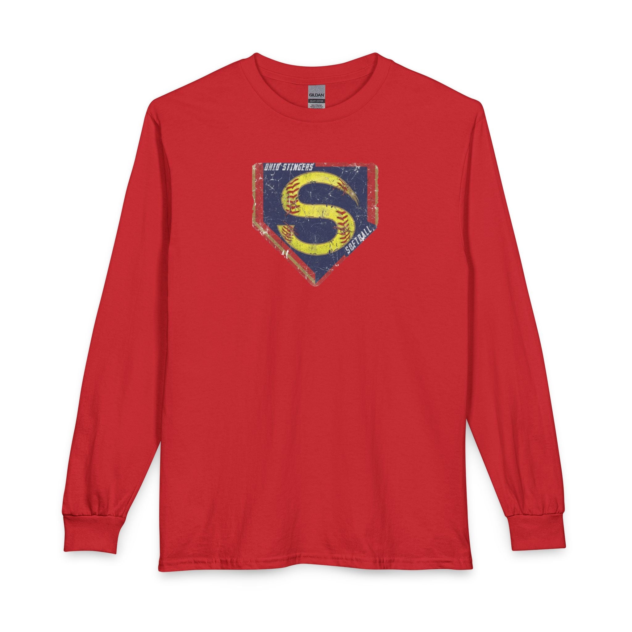 Adult Unisex Stingers Softball Distressed Logo Graphic Long Sleeve Gildan Tee