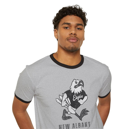 Adult Unisex New Albany Black and White Vintage Fighting Eagle Graphic Short Sleeve Ringer Tee