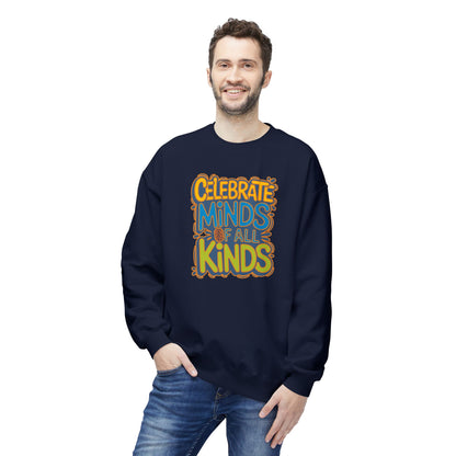 Adult Unisex Celebrate Minds Bubble Font Graphic Soft Style Sweatshirt