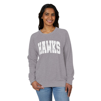 Adult Unisex Westerville Central Distressed Oversized Hawks Graphic French Terry Raglan Crewneck