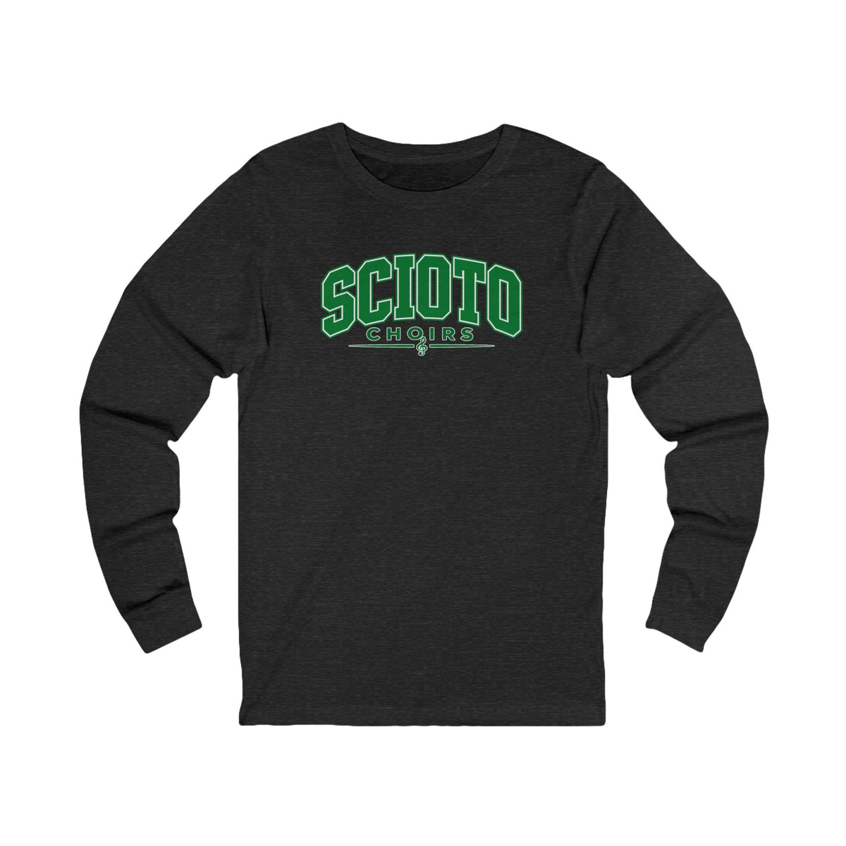Adult Unisex Dublin Scioto Choirs Varsity Block Letter Graphic Long Sleeve Bella + Canvas Soft Tee