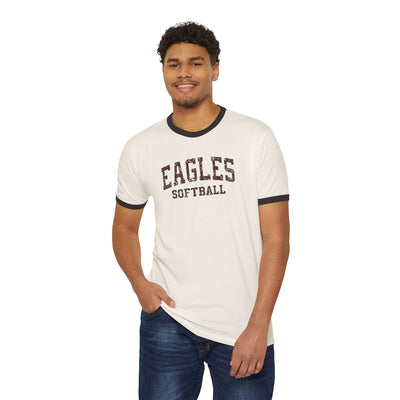 Adult Unisex New Albany Eagles Softball Vintage Distressed Graphic Short Sleeve Ringer Tee