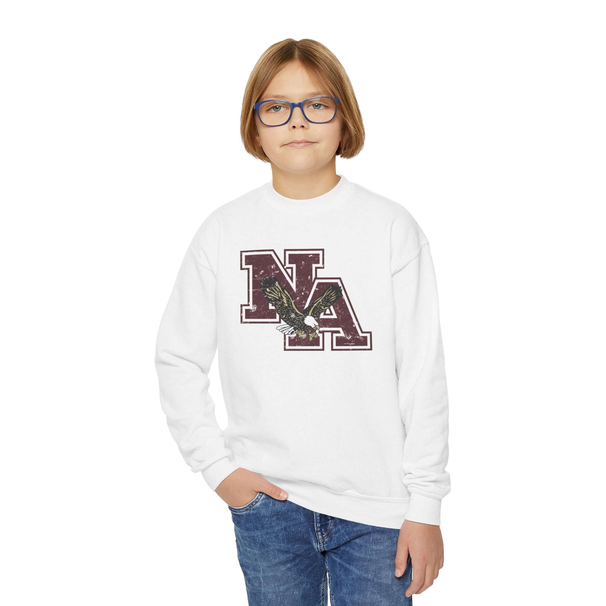 Youth Maroon Vintage Distressed Logo Graphic Sweatshirt