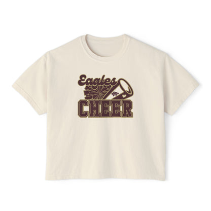 Women's Cheer Megaphone Boxy Crop Short Sleeve Graphic Tee - New Albany Eagles