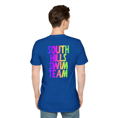 Adult Unisex South Hills Swim Team Neon Rainbow Graphic Short Sleeve Gildan Softstyle Tee