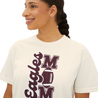 Women's Script Eagles Football Mom Boxy Crop Short Sleeve Graphic Tee