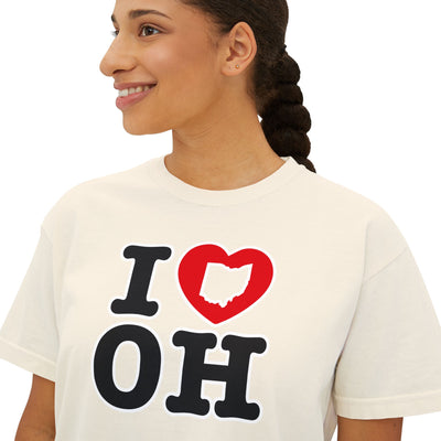 Women's I Heart OH Graphic Short Sleeve Boxy Crop Tee