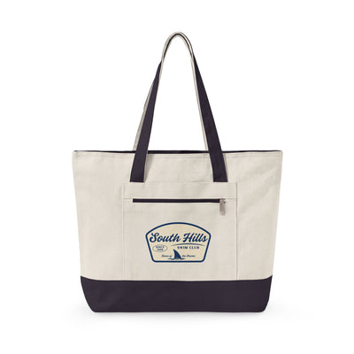 South Hills Swim Club Home of the Sharks Graphic Large Zippered Canvas Tote