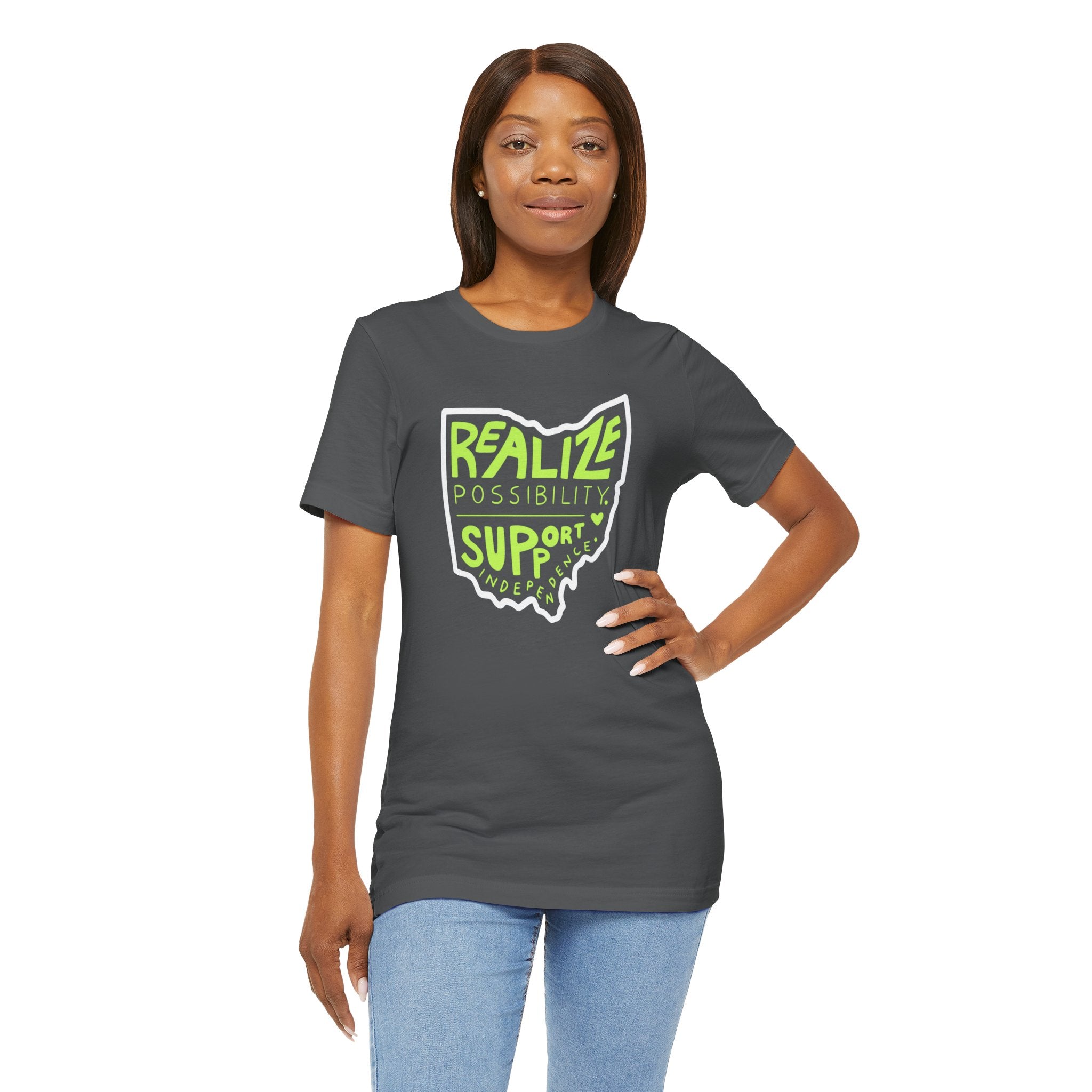 Adult Unisex Realize Possibility Support Independence Short Sleeve Soft Tee - Bridgeway Academy