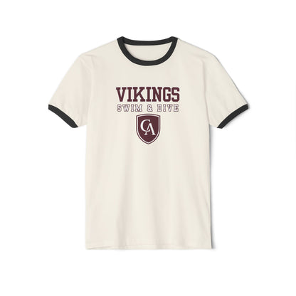 Adult Unisex Columbus Academy Vikings Swim & Dive Graphic Short Sleeve Ringer Tee