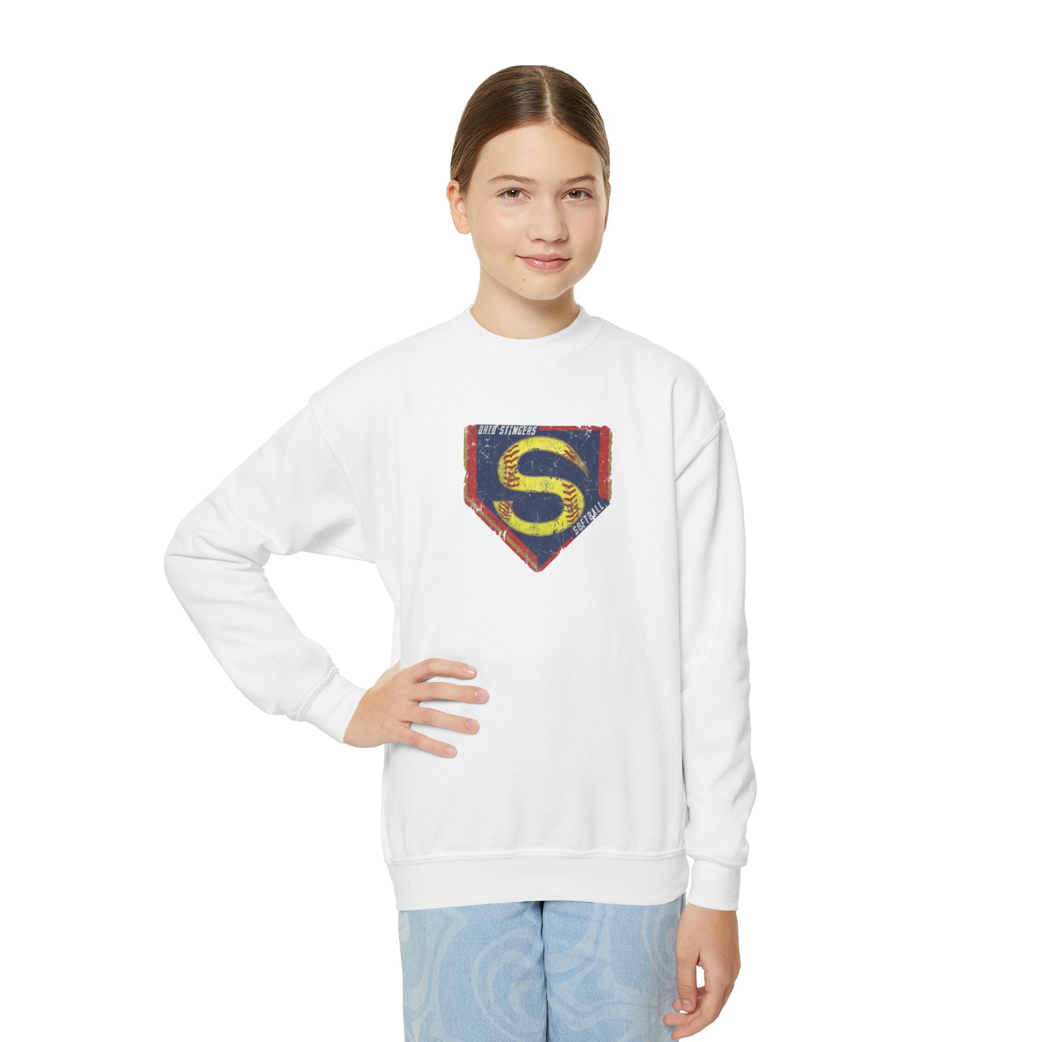 Youth Stingers Softball Distressed Logo Graphic Gildan Heavy Blend Sweatshirt