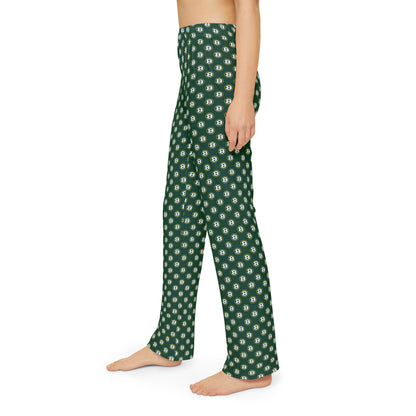 Youth Green Pajama Pants with Allover Brooke Logo Print
