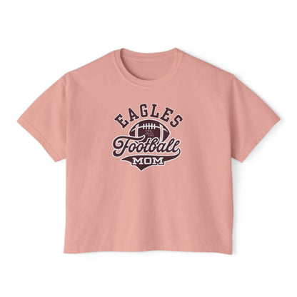 Women's Eagles Spirit Script Football Mom Graphic Boxy Crop Short Sleeve Tee