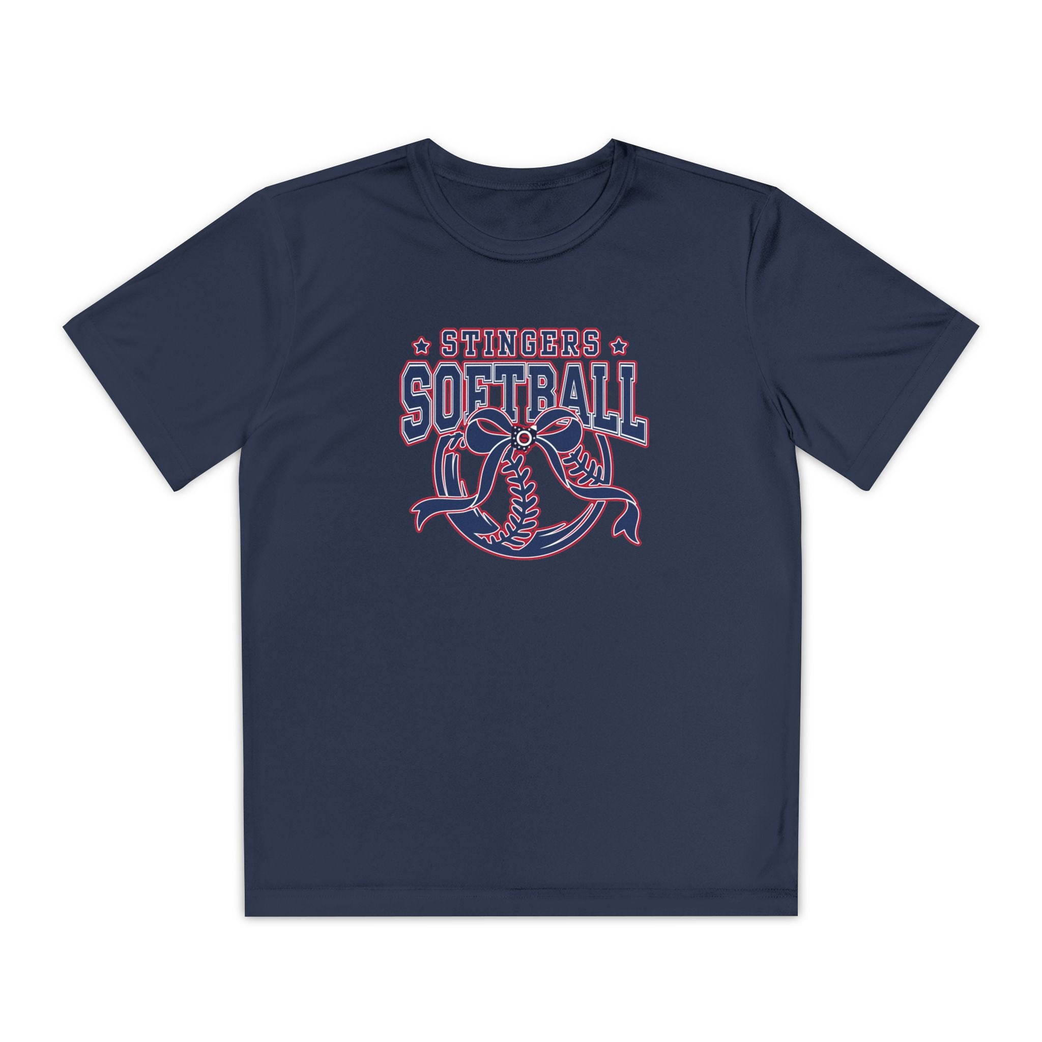 Youth Stingers Softball Spirit Bow Graphic Sport-Tek Competitor Performance Tee
